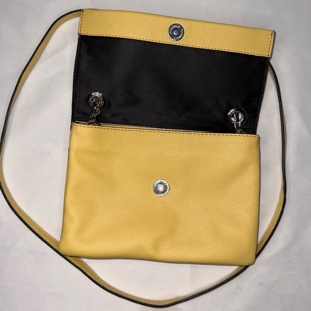 T Tahari Yellow Genuine Leather Crossbody Bag NWOT Flap Silver Hardware - Picture 3 of 7